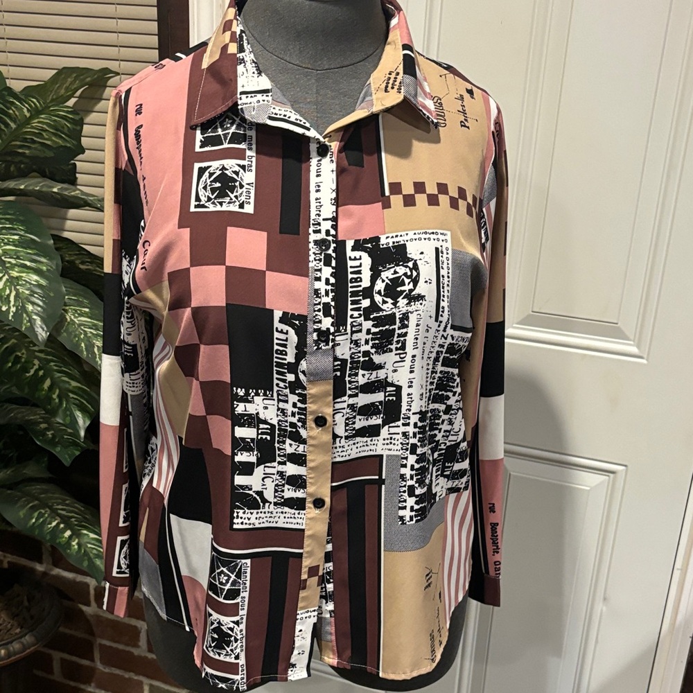 SHEIN Multicolor Graphic Button Down Shirt